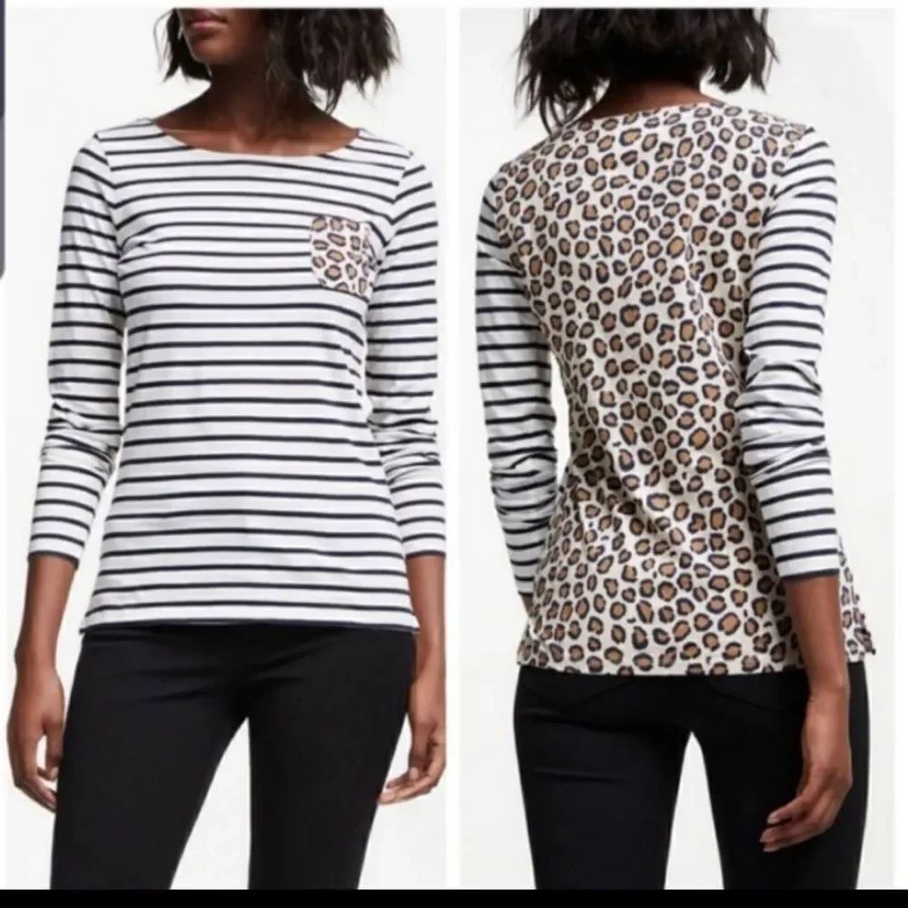 Boden Breton stripe leopard print tshirt top sz  4